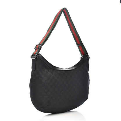 Gucci Monogram Web Medium Half Moon Hobo Black 3 of 11
