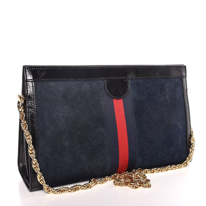 Gucci Suede Patent Web Dragon Embroidered Medium Ophidia Chain Shoulder Bag Blue Multicolor Black 3 of 7