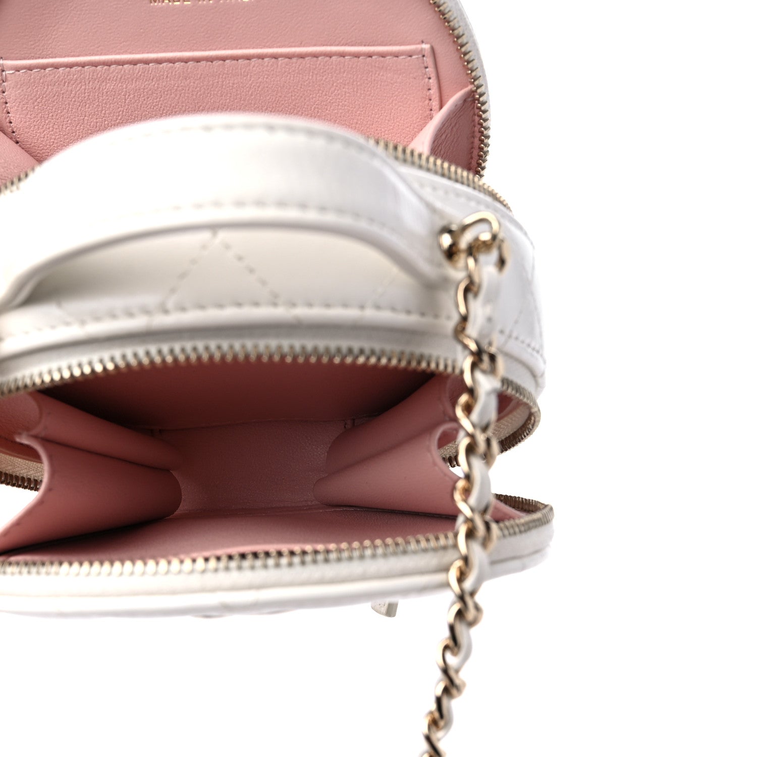 Chanel Lambskin Quilted Round Handle With Care Vanity With Chain White 6 of 10