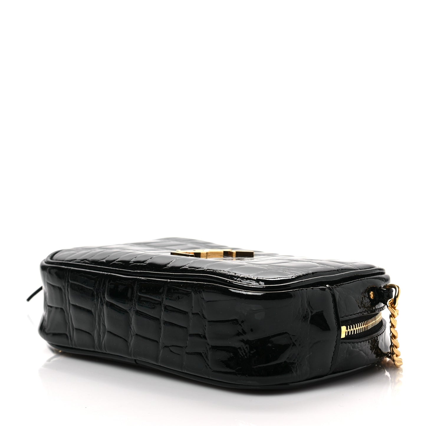Calfskin Crocodile Embossed Monogram Mini Lou Camera Bag Black