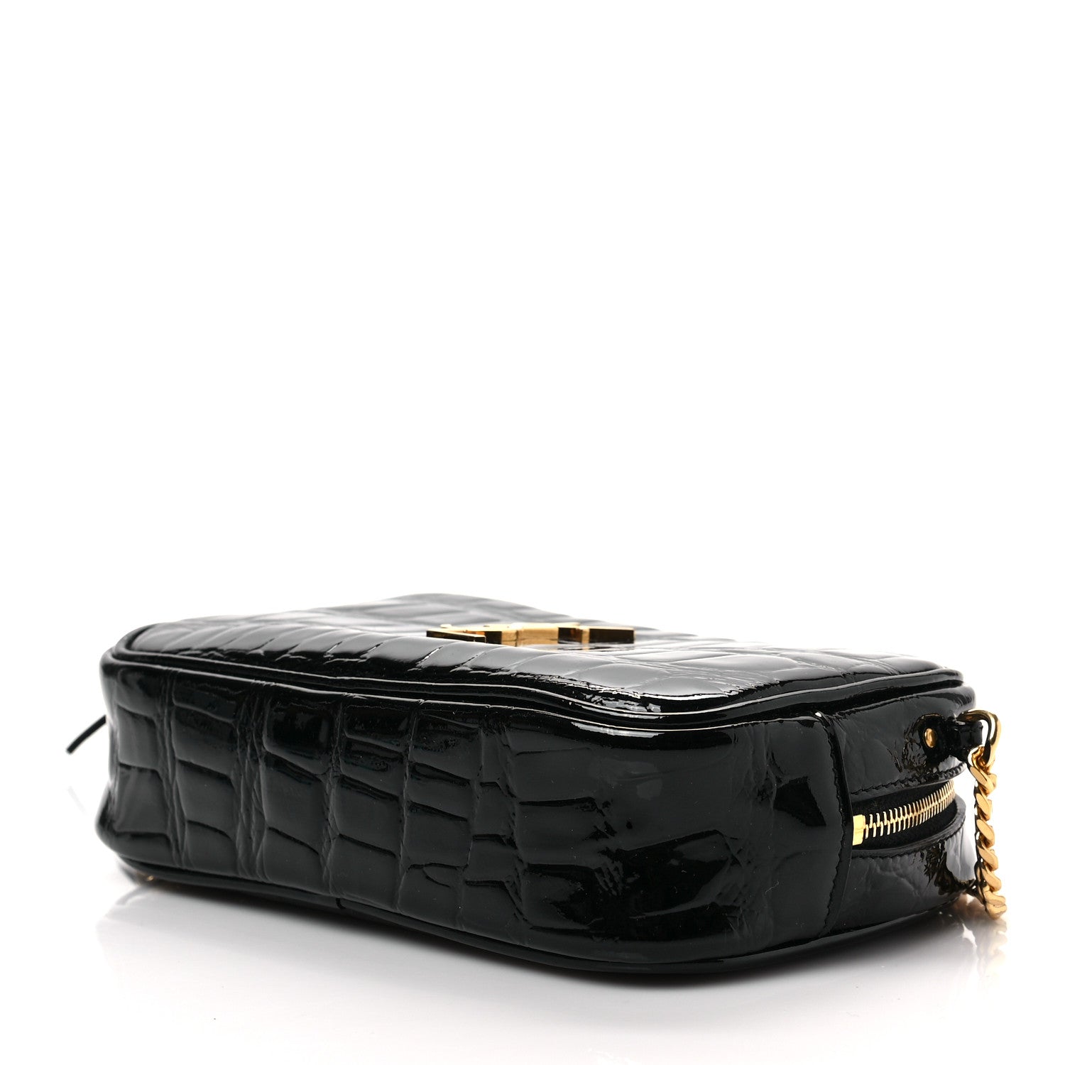 Saint Laurent Calfskin Crocodile Embossed Monogram Mini Lou Camera Bag Black 7 of 7