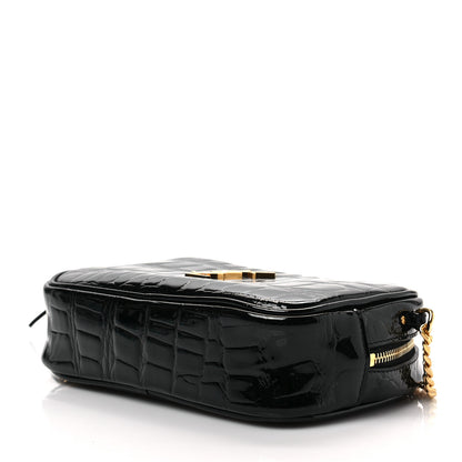 Saint Laurent Calfskin Crocodile Embossed Monogram Mini Lou Camera Bag Black 7 of 7