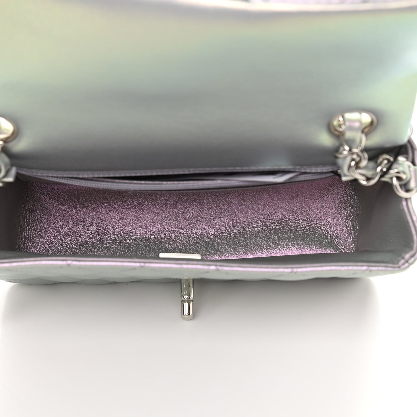 Iridescent Calfskin Quilted Mini Rectangular Flap Light Purple