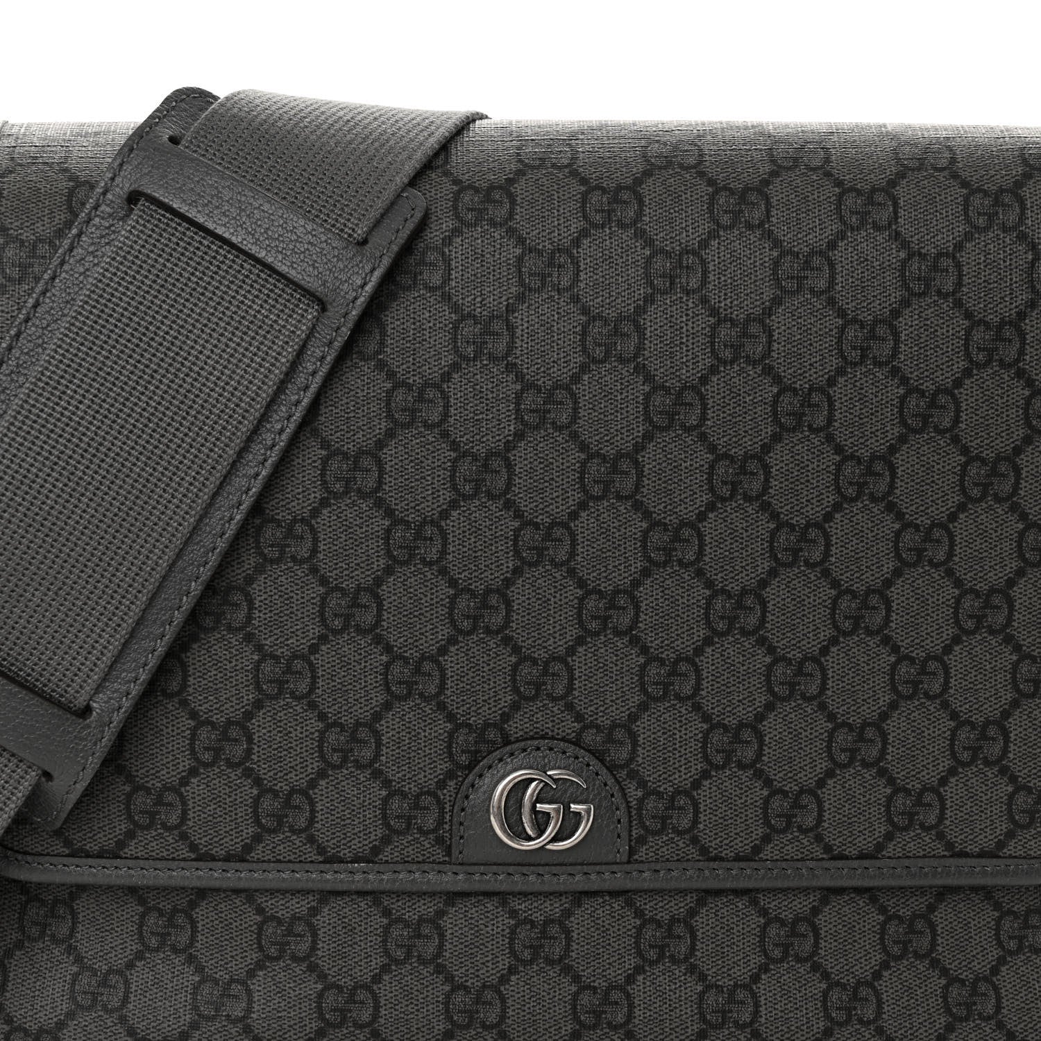 Gucci Tender GG Supreme Monogram Textured Dollar Calfskin Ophidia Messenger Bag Grey Black Graphite Grey 7 of 9