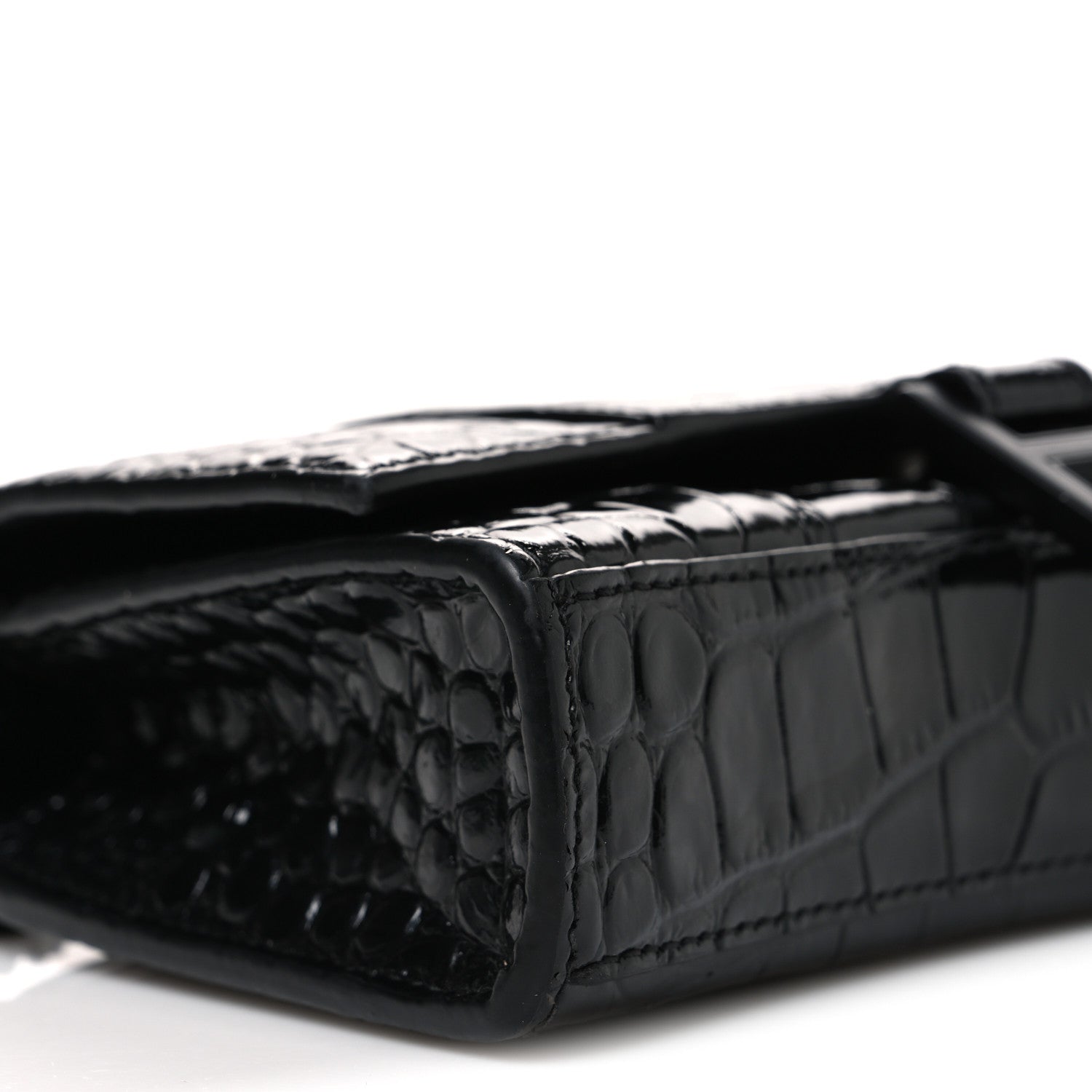 Balenciaga Shiny Calfskin Monochrome Crocodile Embossed Hourglass Chain Bag Black 8 of 10