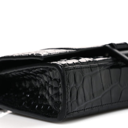 Balenciaga Shiny Calfskin Monochrome Crocodile Embossed Hourglass Chain Bag Black 8 of 10