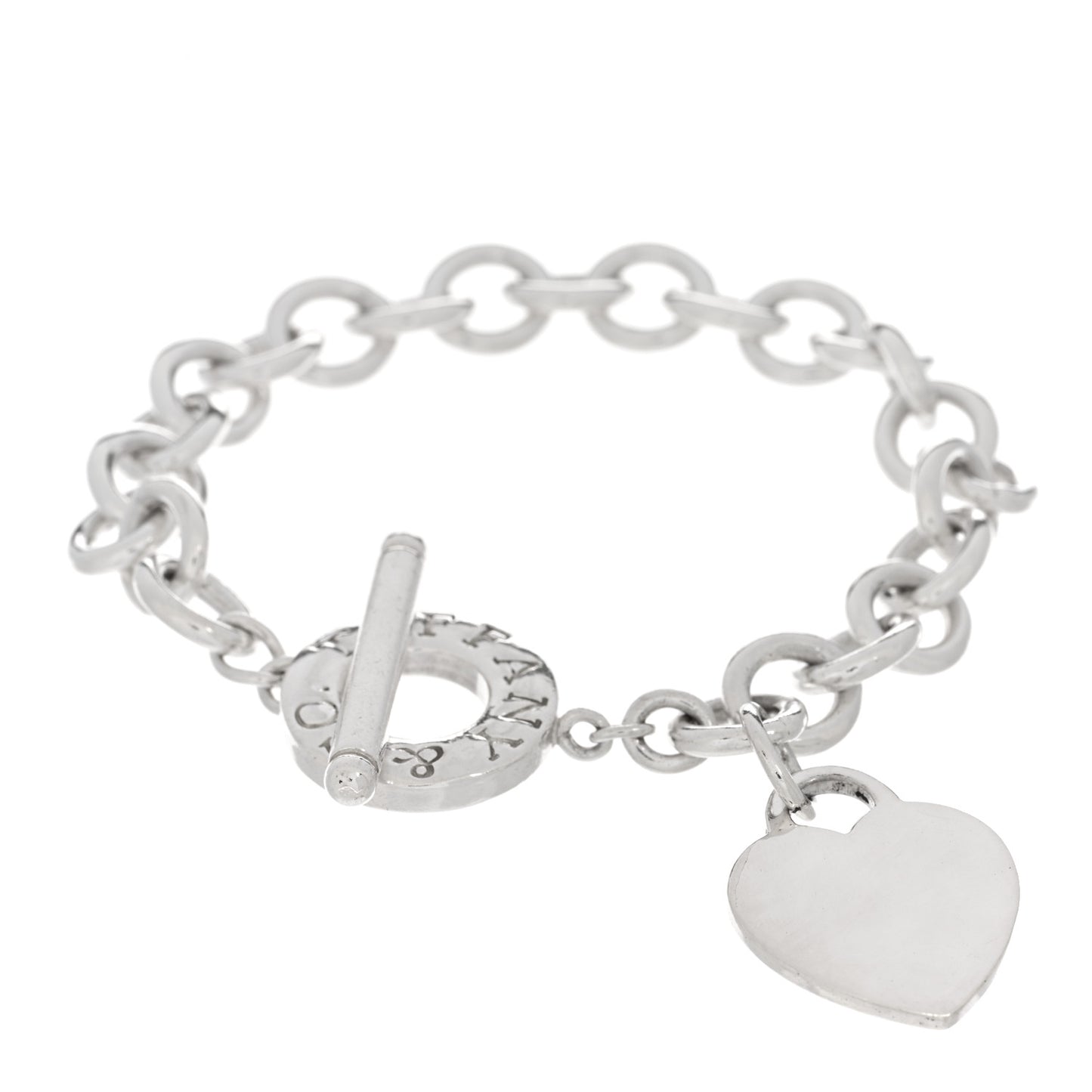 Sterling Silver Heart Tag Toggle Bracelet