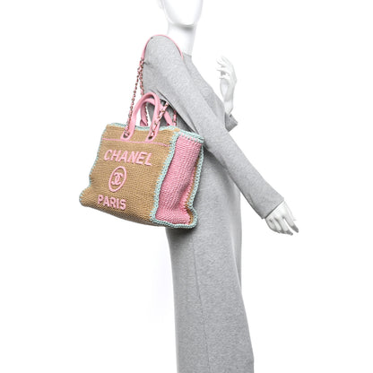 Chanel Raffia Crochet Medium Deauville Tote Beige Light Pink Green 2 of 11