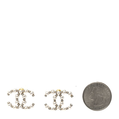 Chanel Pearl Crystal Nefertiti CC Earrings Gold 2 of 4