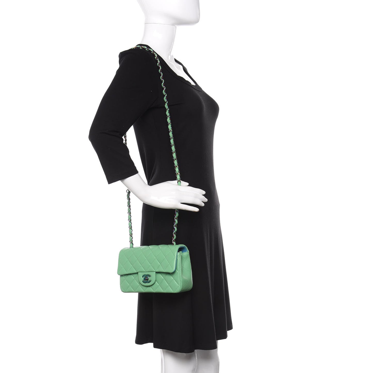 Lambskin Quilted Mini Rectangular Flap Green Blue