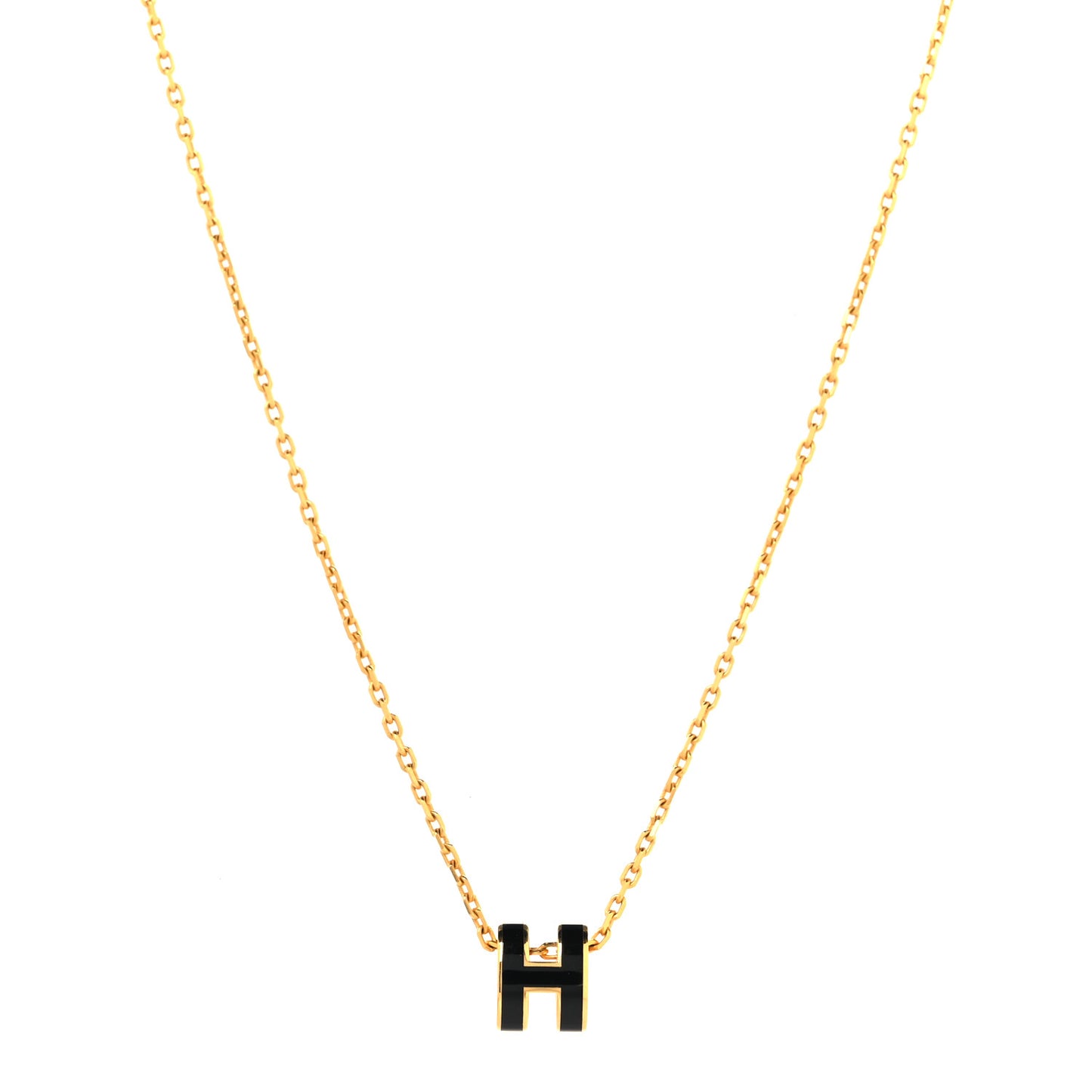 Lacquered Gold Mini Pop H Pendant Necklace Black