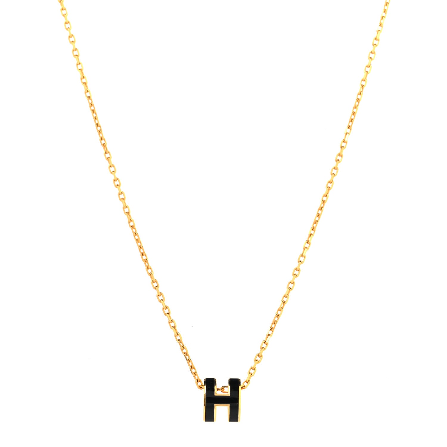 Hermes Lacquered Gold Mini Pop H Pendant Necklace Black 1 of 5