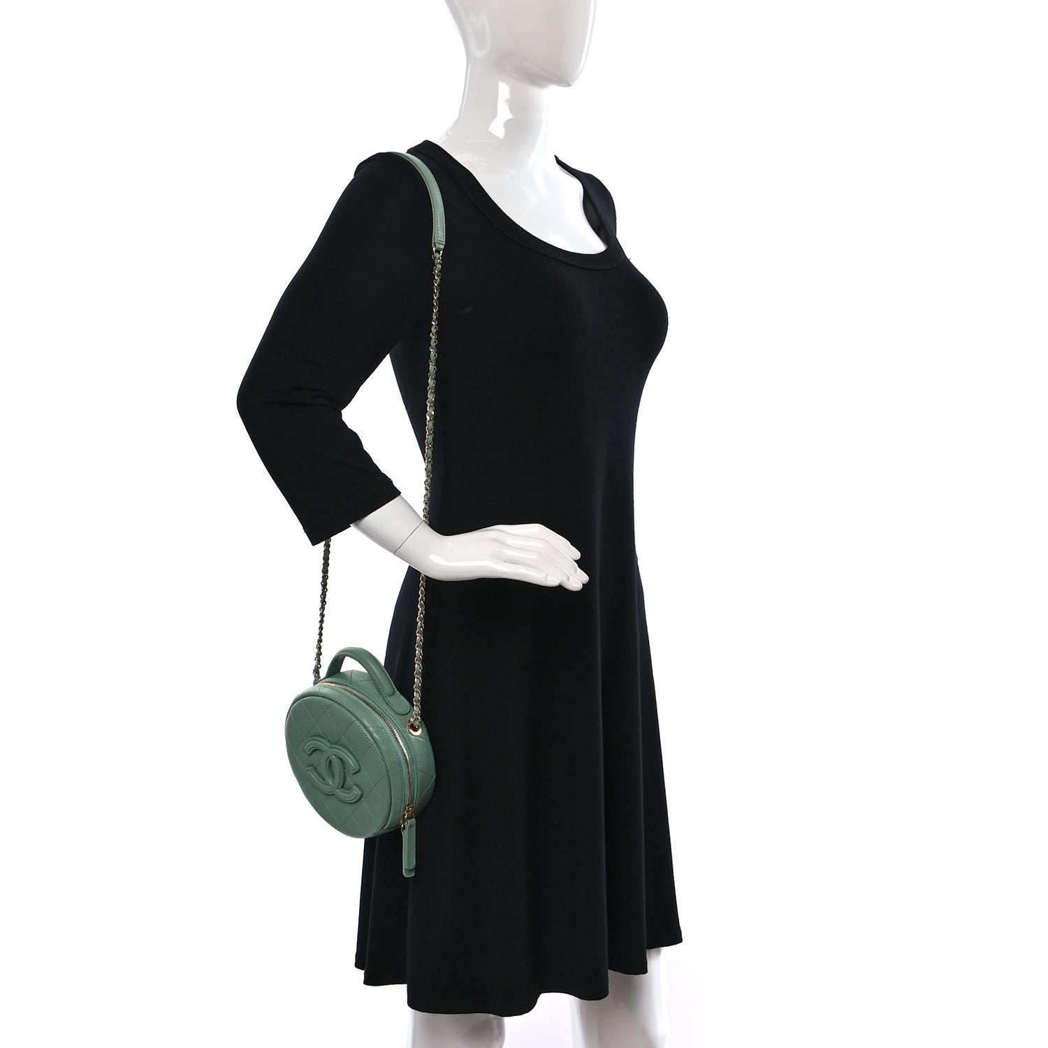 Chanel Caviar Quilted Small Round Vanity With Chain Light Green 2 of 8