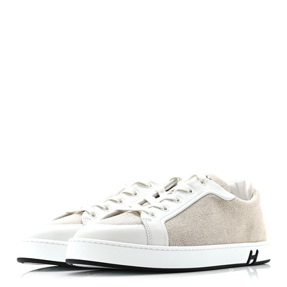 Hermes Calfskin Canvas Kid Sneakers 38 Prunoir White 3 of 10
