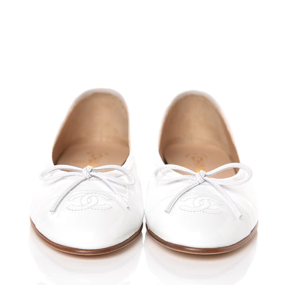 Chanel Patent CC Cap Toe Ballerina Flats 37.5 White 2 of 9