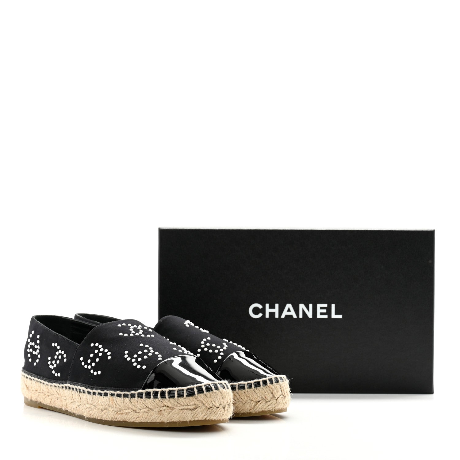 Chanel Neoprene Patent Calfskin Pearl CC Espadrilles 39 Black White 10 of 10