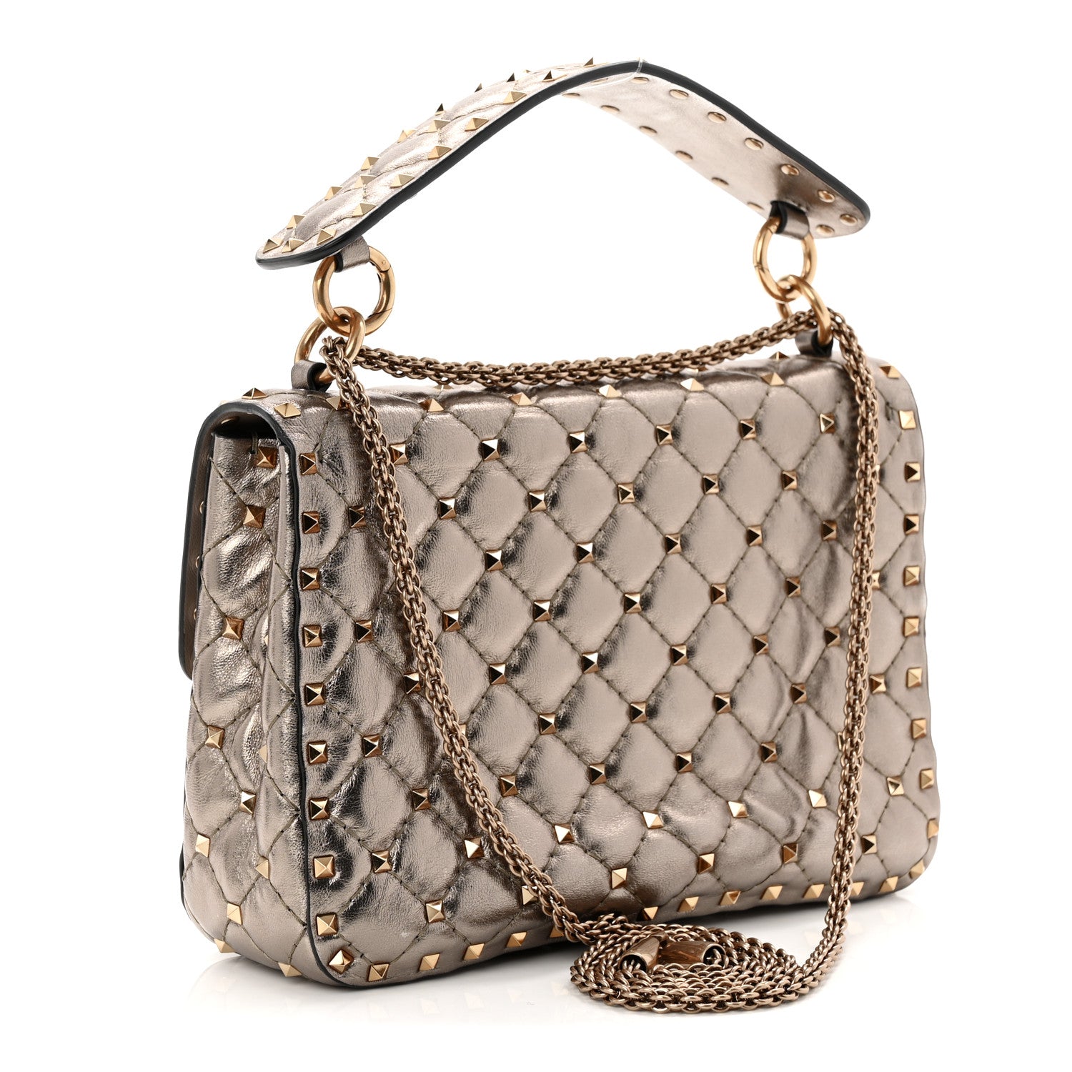 Valentino Garavani Metallic Lambskin Medium Rockstud Spike Shoulder Bag  Sasso 3 of 9