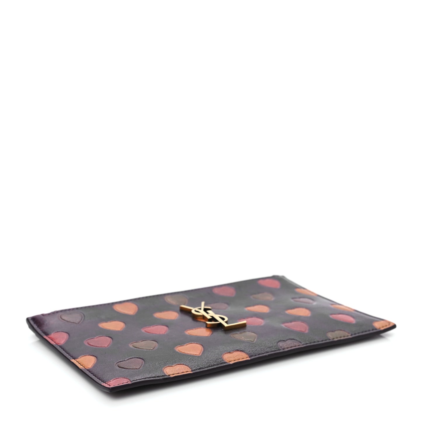 Lambskin Heart Embossed Monogram Bill Pouch Vintage Cognac