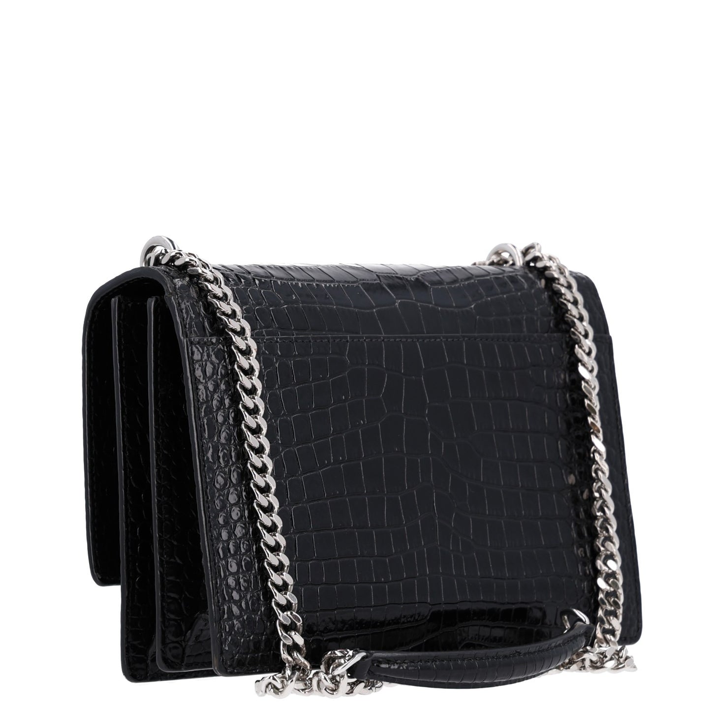Calfskin Crocodile Embossed Medium Monogram Sunset Black