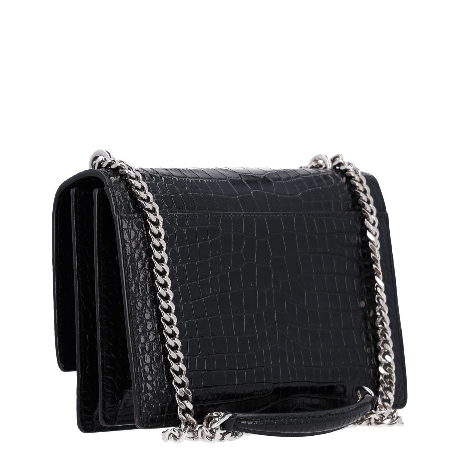 Saint Laurent Calfskin Crocodile Embossed Medium Monogram Sunset Black 4 of 11