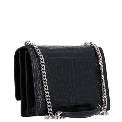 Saint Laurent Calfskin Crocodile Embossed Medium Monogram Sunset Black 4 of 11