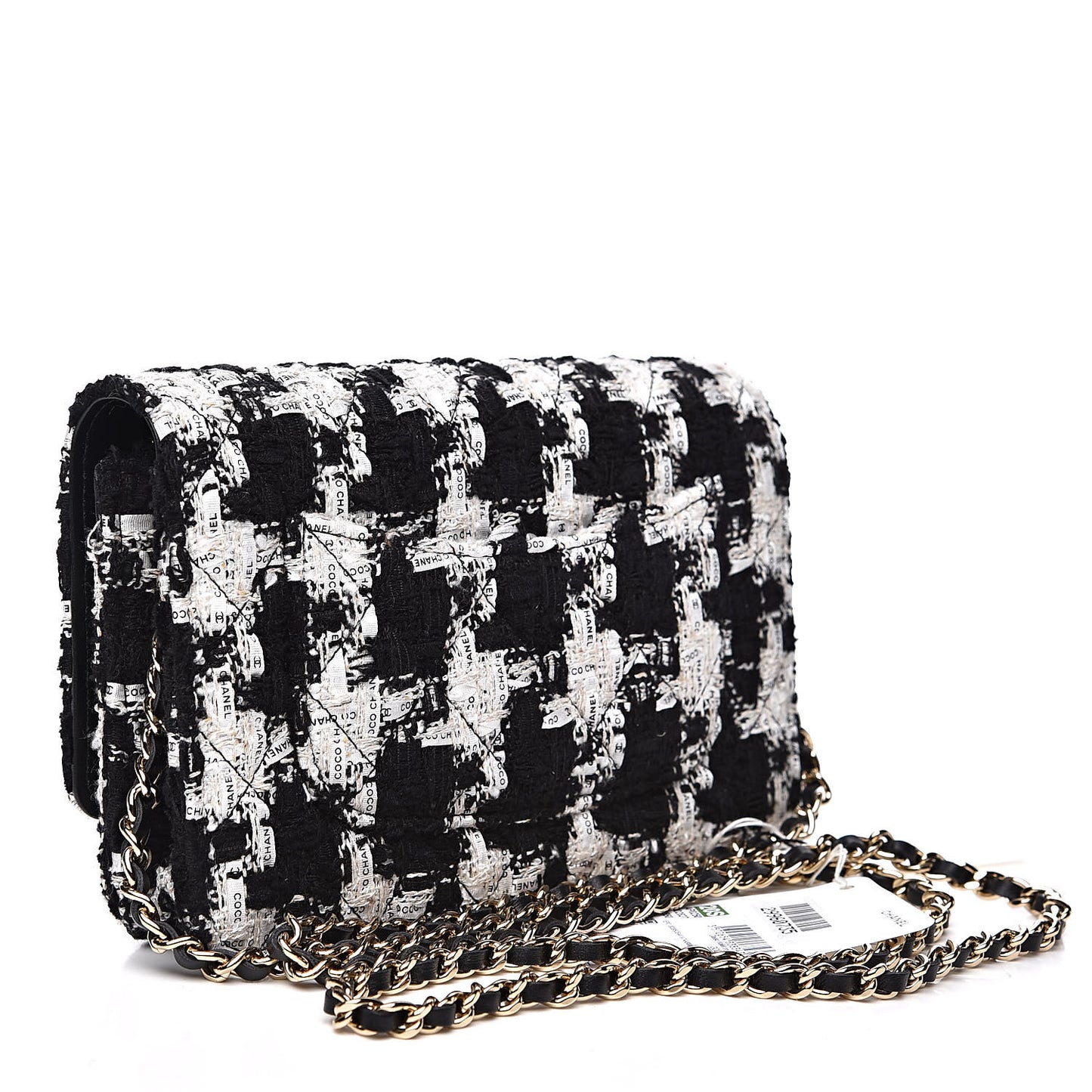 Tweed Quilted Wallet On Chain WOC Black Ecru White