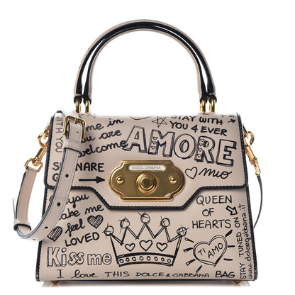 Dolce & Gabbana Calfskin Graffiti Printed Welcome Satchel White Black 1 of 13