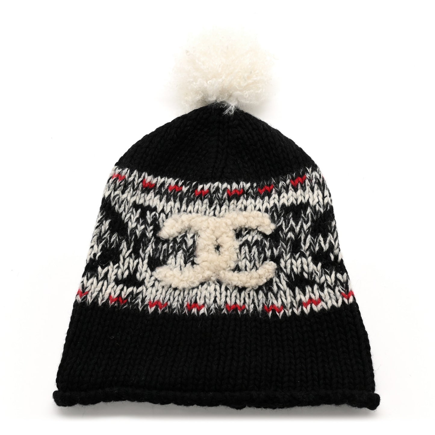 Wool Shearling CC Beanie Hat Black Multicolor