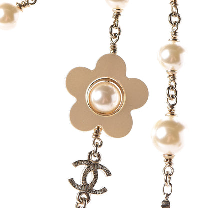 Chanel Pearl Flower CC Multi Strand Long Necklace Gold 5 of 8