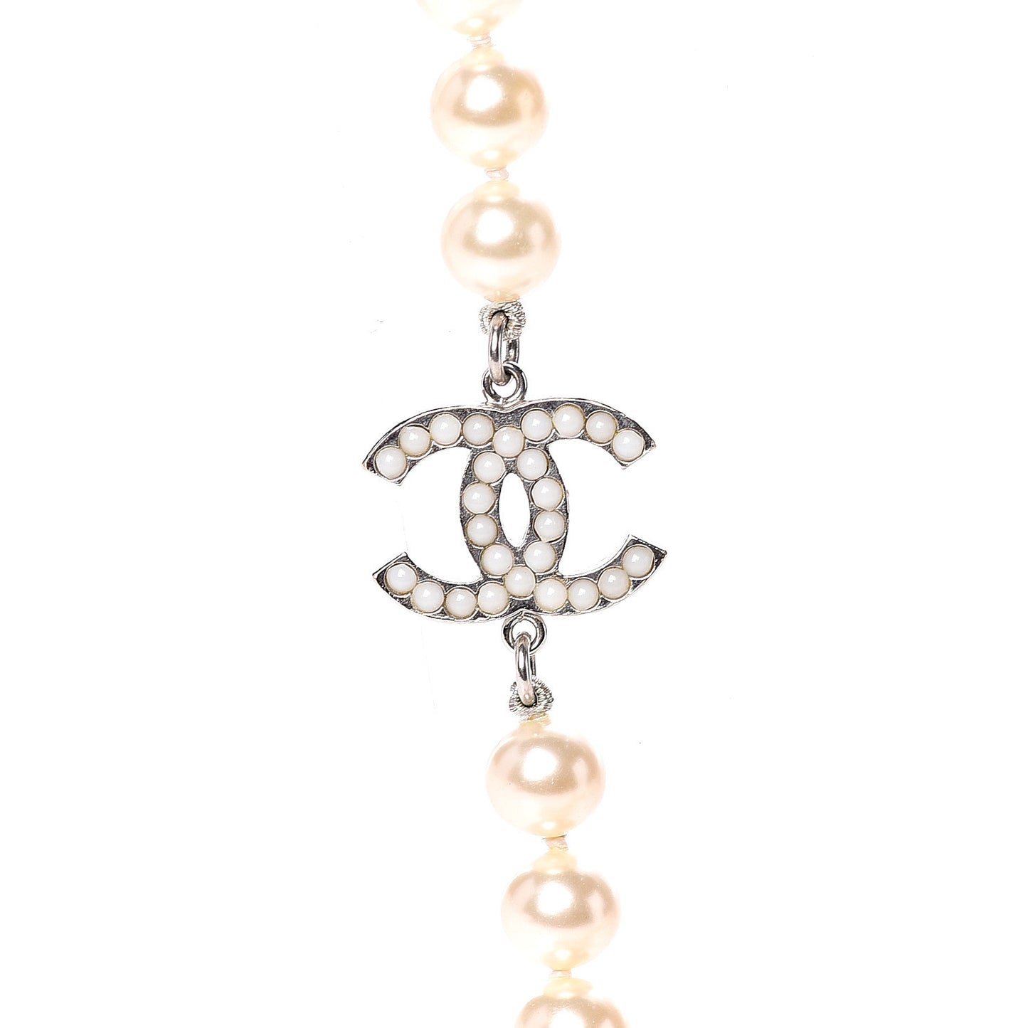 Pearl CC Long Necklace Silver