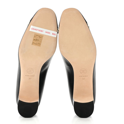 Chanel Lambskin Grosgrain Pearl Cap Toe CC Pumps 37 Black 5 of 9