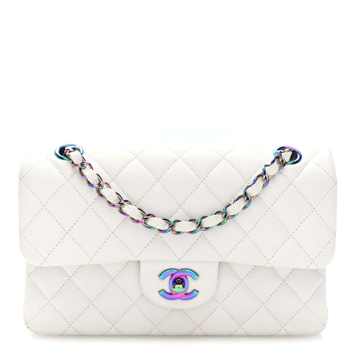 Chanel Caviar Quilted Rainbow CC Small Double Flap White 1 of 10