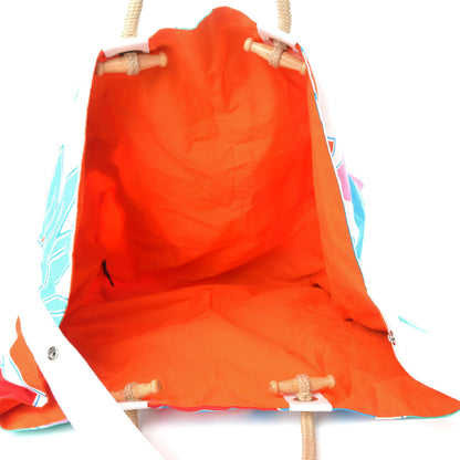 Hermes Cotton Canvas Jeux D Animaux Beach Tote Bleu Orange 5 of 9