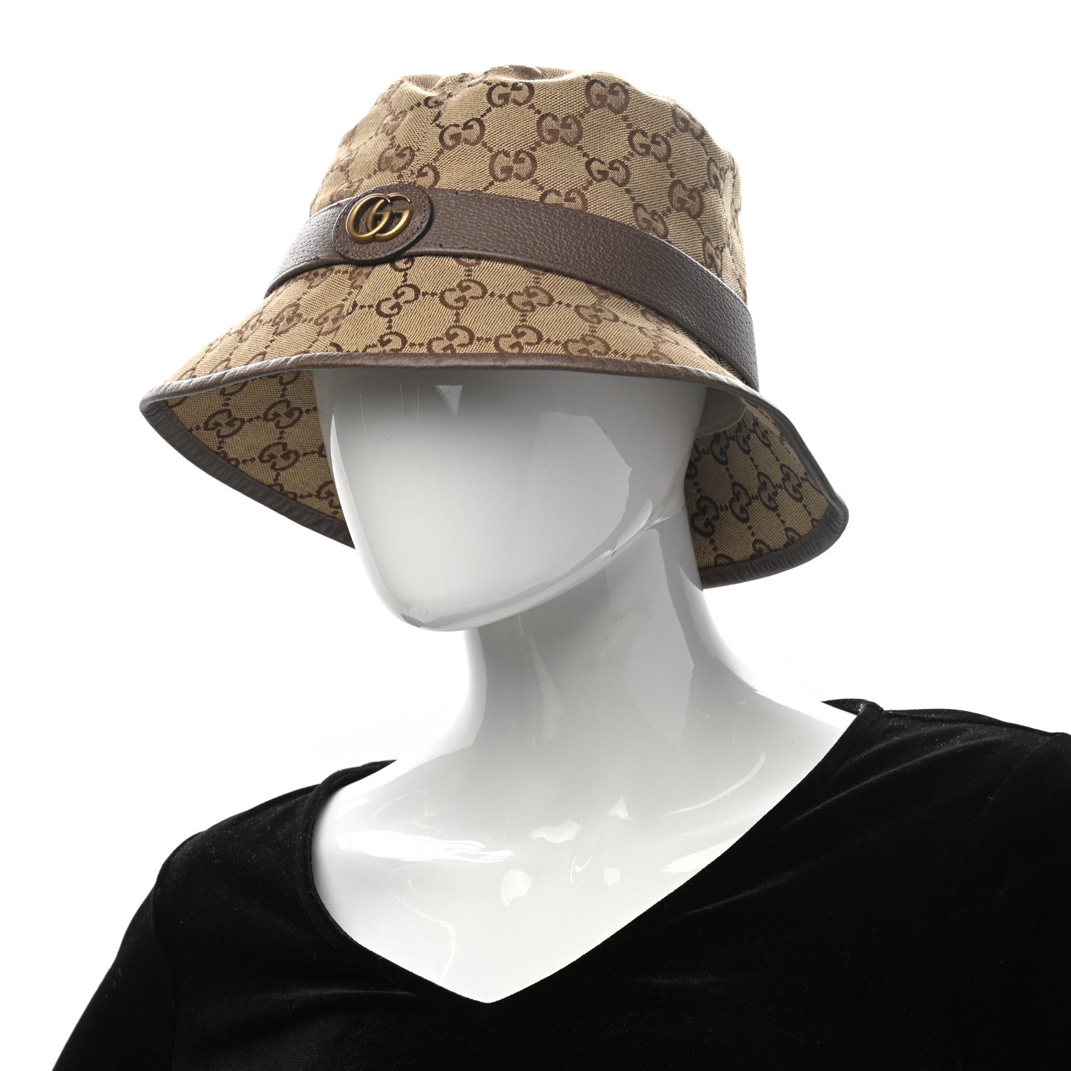 Gucci Monogram Textured Dollar Calfskin GG Jago Bucket Hat M Cacao Beige 2 of 9