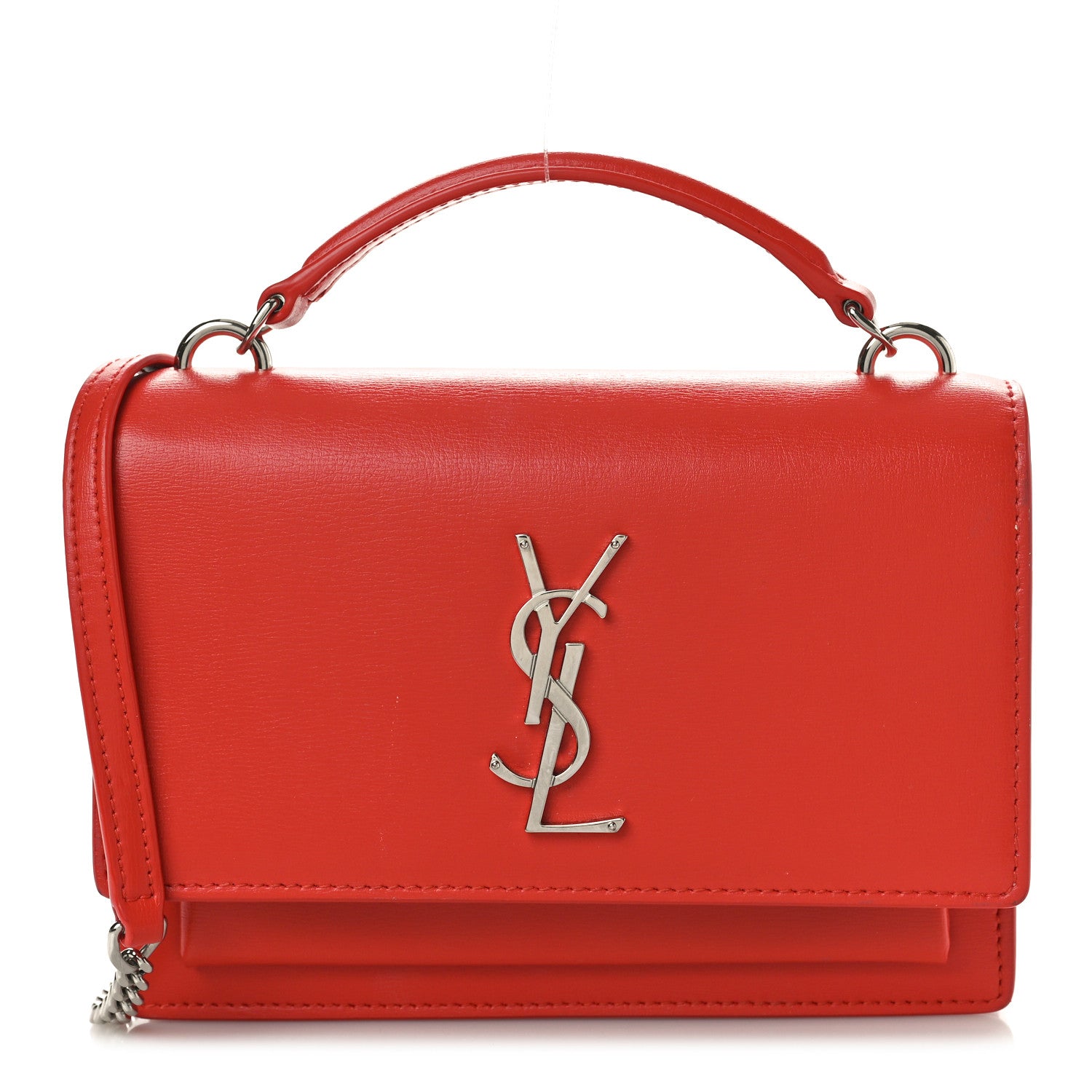 Saint Laurent Calfskin Monogram Sunset Chain Wallet Rosso 1 of 11