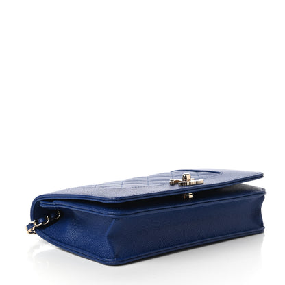 Chanel Caviar Quilted Vintage Mademoiselle Wallet On Chain WOC Blue 4 of 11