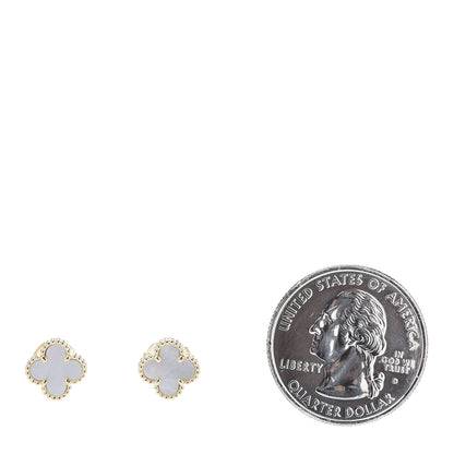 Van Cleef & Arpels 18K Yellow Gold Mother of Pearl Sweet Alhambra Earrings 2 of 6