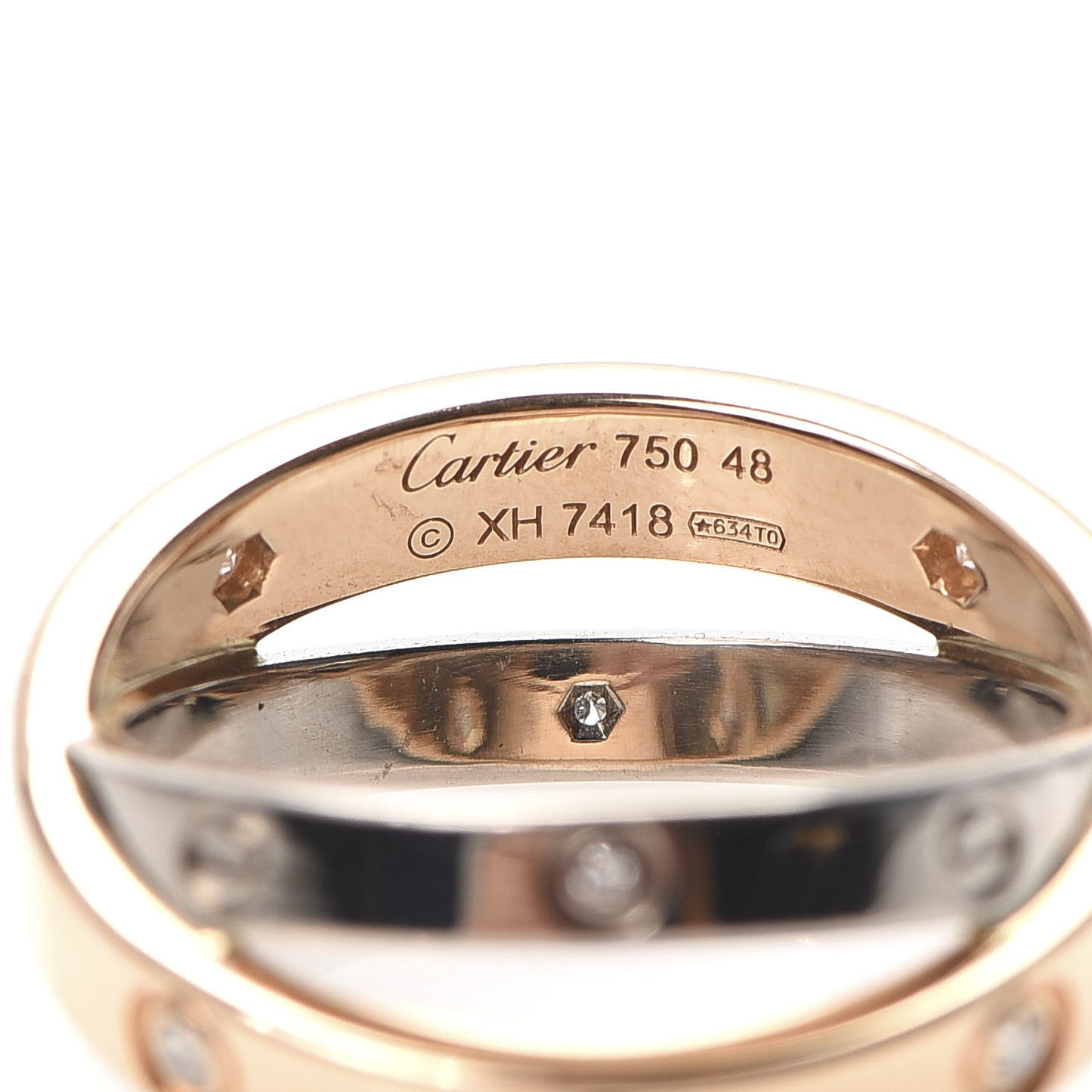 18K Pink White Gold 6 Diamonds LOVE Ring 48 4.5