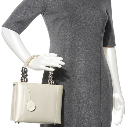 Christian Dior Leather Chrome Beaded Malice Tote White 2 of 8