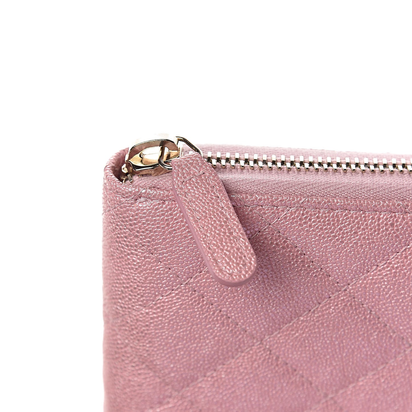 Iridescent Caviar Quilted Large Zip Around Organizer Wallet Pink