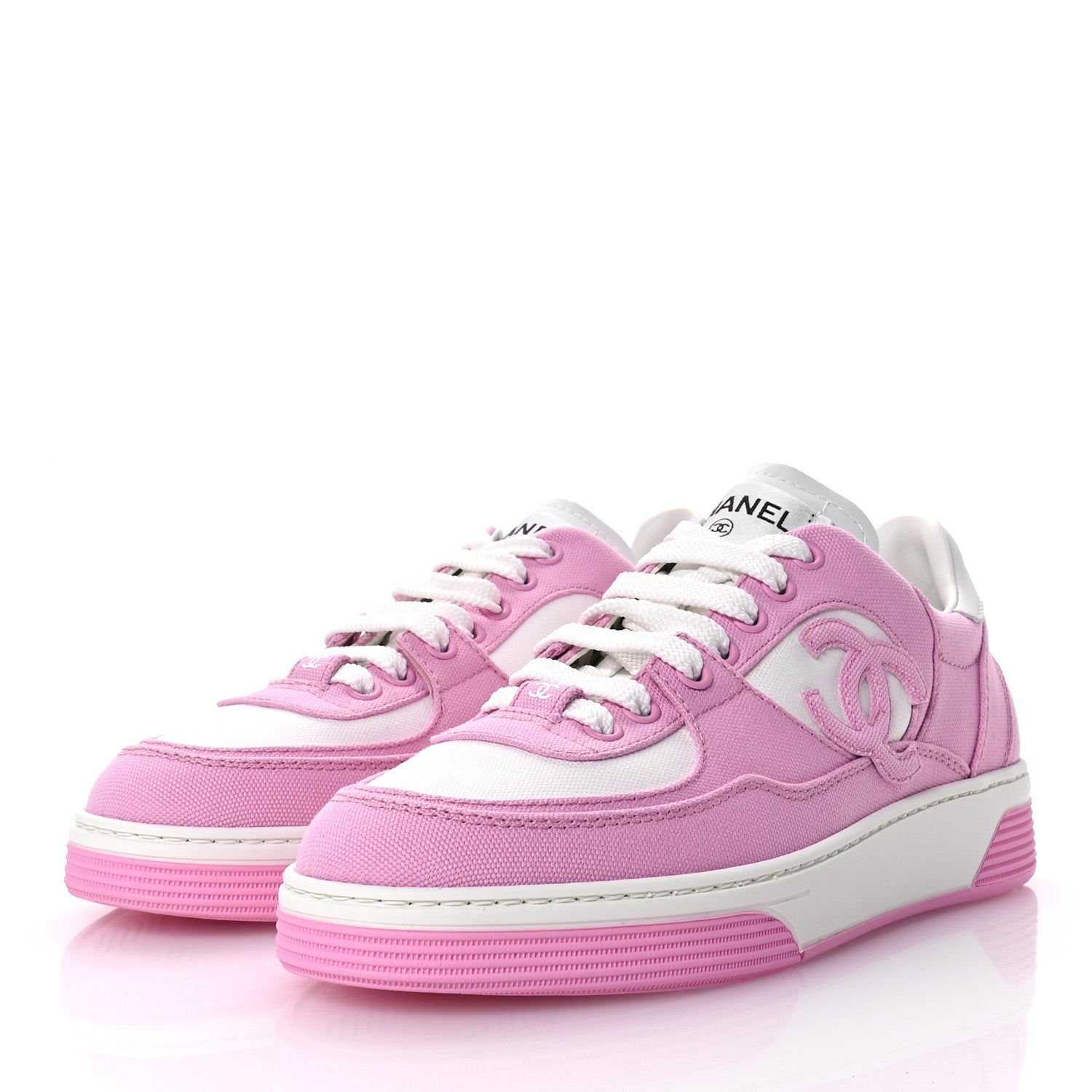 Chanel Cotton Sneakers 37 Pink White 4 of 9