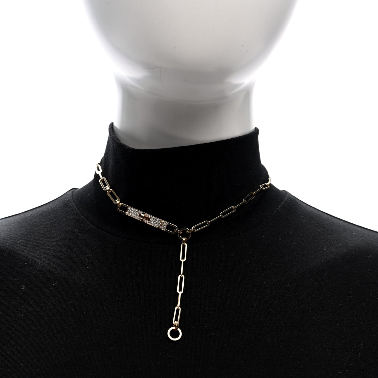 18K Yellow Gold Diamond Pave PM Kelly Chaine Lariat Necklace