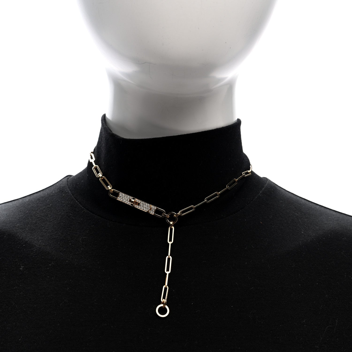 Hermes 18K Yellow Gold Diamond Pave PM Kelly Chaine Lariat Necklace 2 of 4