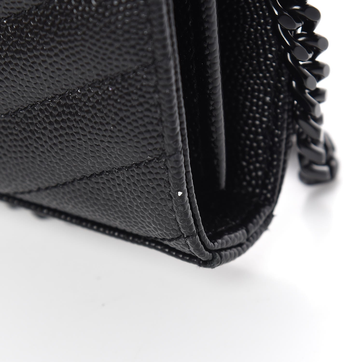 Saint Laurent Grain De Poudre Matelasse Chevron Monogram Chain Wallet Black 13 of 14