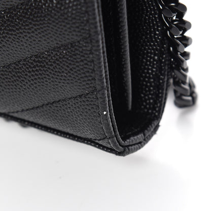 Saint Laurent Grain De Poudre Matelasse Chevron Monogram Chain Wallet Black 13 of 14