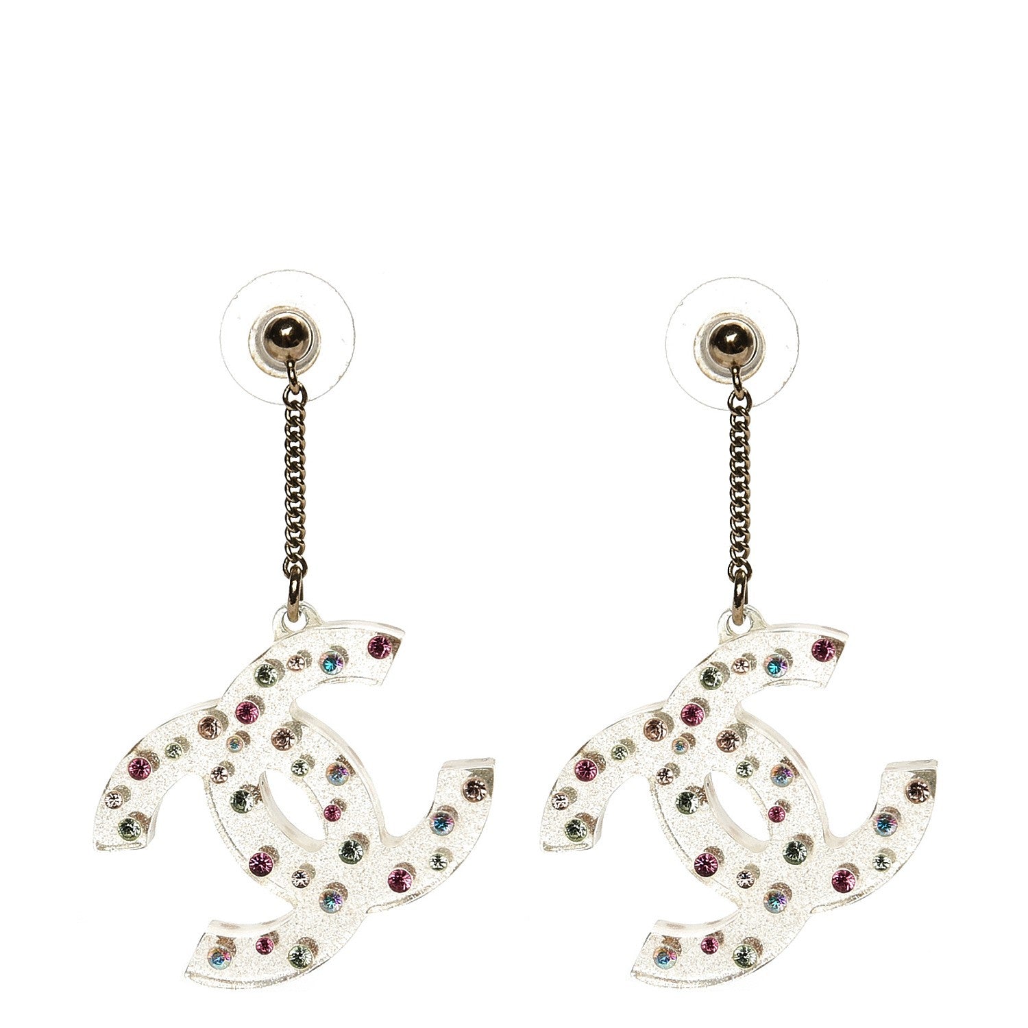 Chanel Crystal Resin CC Logo Earrings Transparent 1 of 5