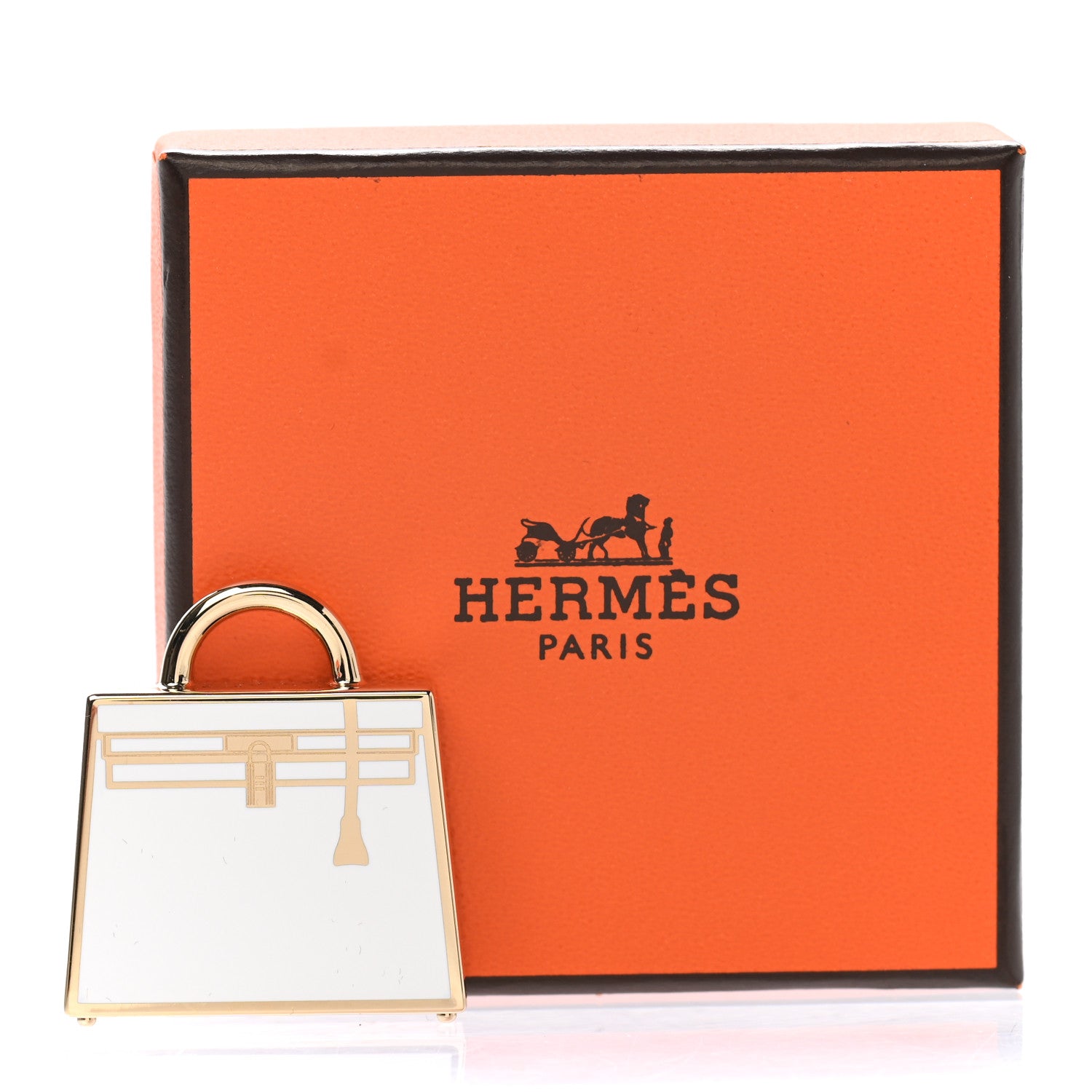 Hermes Lacquered Permabrass Kelly Curiosite Charm White 4 of 4
