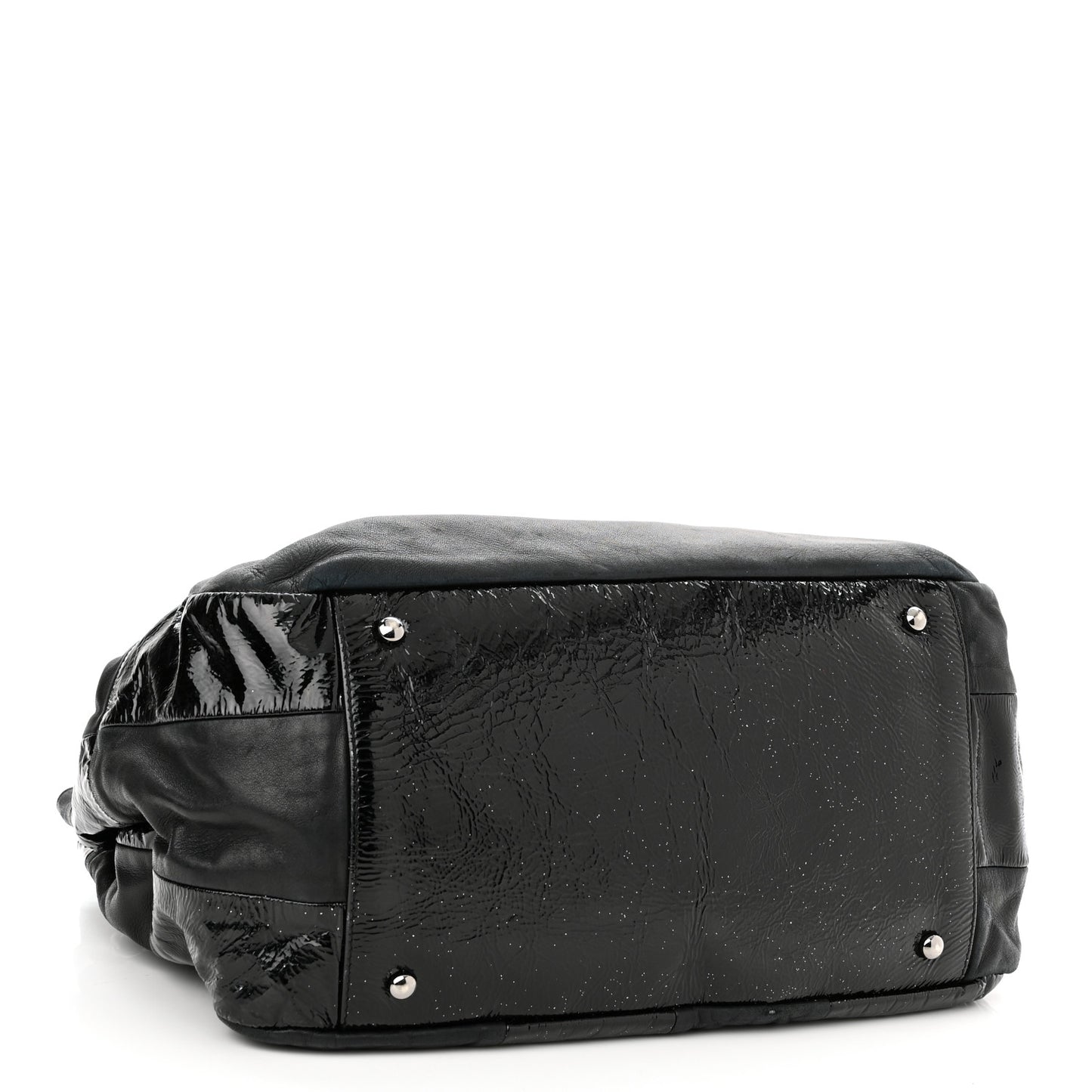 Lambskin Patent Calfskin Brooklyn Patchwork Accordion Flap Black