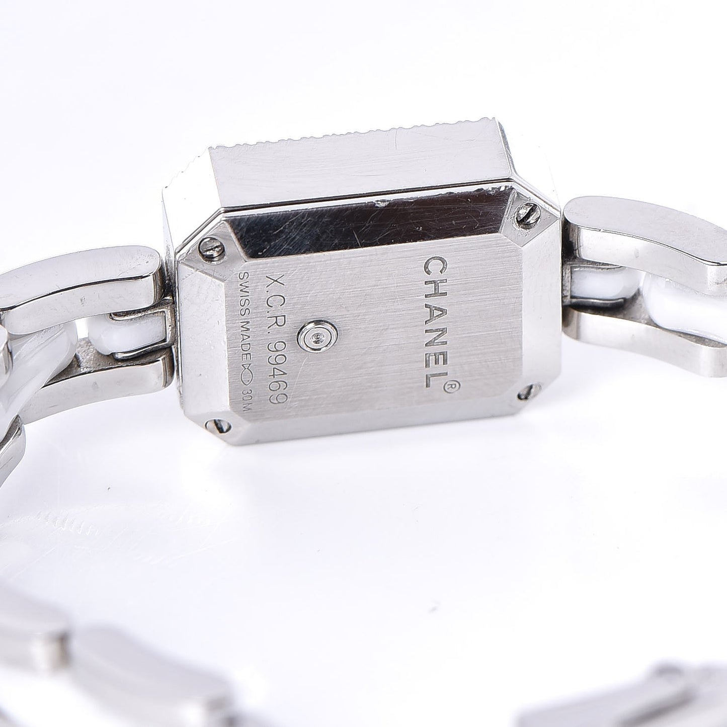 Stainless Steel Ceramic Diamond Bezel 16mm Chain Premiere Quartz Watch White