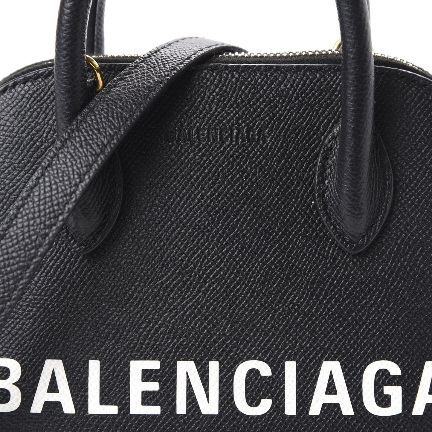 Signature Grained Calfskin XXS Ville Top Handle Bag Black White